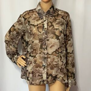 Croft & Barrow 100% Polyester Size L Floral Button Up Women Tops